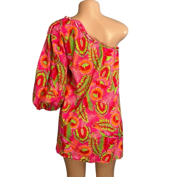 Show Me Your MuMu High Volume Mini Dress Tropical Pink Print - Picture 8 of 11